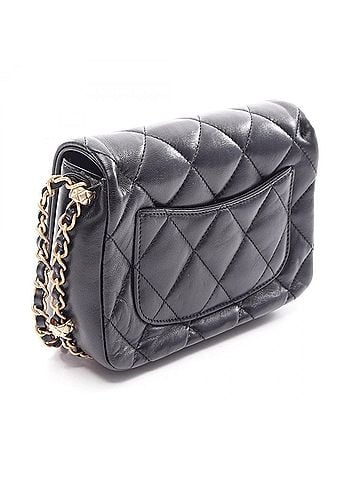 Chanel Chanel Matelassé Small Flap Shoulder Bag/Handbag, Lambskin Leather, Women's, Black (view 2)