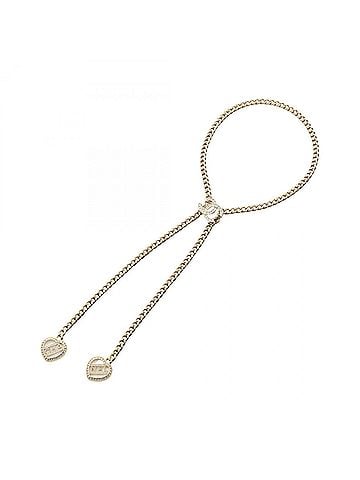 Chanel Chanel Coco Mark Double Heart Necklace, Gold Plated (GP) Rhinestone, Women's, Gold/Clear Tone, ABB644 (view 1)