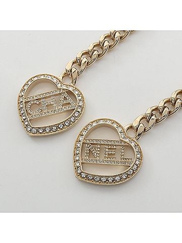 Chanel Chanel Coco Mark Double Heart Necklace, Gold Plated (GP) Rhinestone, Women's, Gold/Clear Tone, ABB644 (view 2)