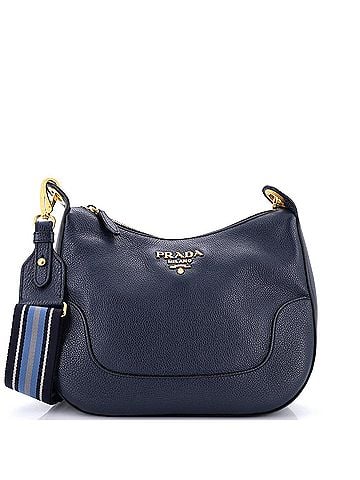 Prada Striped Strap Zip Hobo Vitello Daino Medium (view 1)