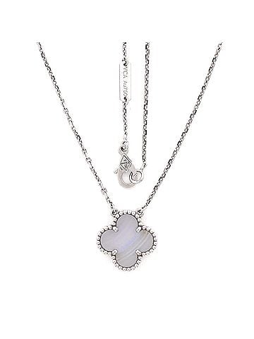 Van Cleef & Arpels Vintage Alhambra Pendant Necklace 18K White Gold and Chalcedony (view 2)