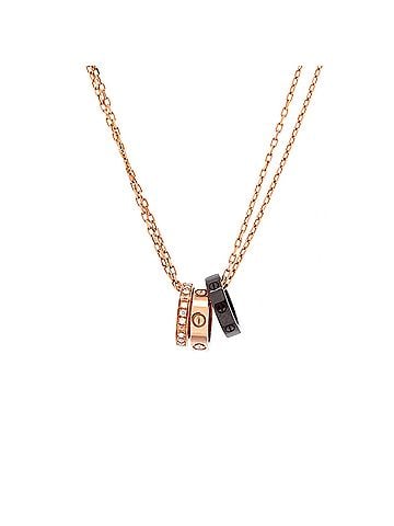 Cartier Love 3 Ring Pendant Necklace 18K Rose Gold and Ceramic with Diamonds (view 1)
