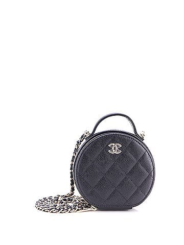 Chanel Handle with Care Round Vanity Case with Chain Quilted Caviar Small (view 1)