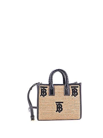 Burberry Freya Shopping Tote Embroidered Raffia with Leather Mini (view 1)
