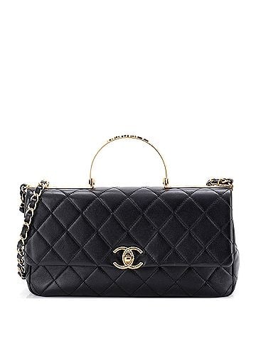 Chanel Logo Quilted Metal Top Handle Flap Bag Quilted Lambskin with Metal and Crystals East West (view 1)