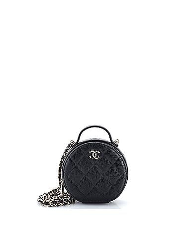 Chanel Handle with Care Round Vanity Case with Chain Quilted Caviar Small (view 1)