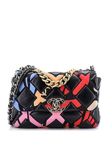 Chanel 19 Flap Bag Quilted Lambskin and Printed Silk Medium (view 1)