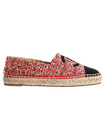 Chanel Chanel Grosgrain CC Cap Toe Espadrille Flats in Pink Tweed (view 1)