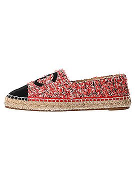 Chanel Chanel Grosgrain CC Cap Toe Espadrille Flats in Pink Tweed (view 2)