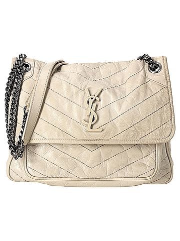 Saint Laurent Saint Laurent Crinkled Medium Niki Bag in White Calfskin Leather  (view 1)