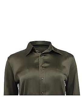 Ralph Lauren Ralph Lauren Long Sleeve Button Up Blouse in Olive Green Silk (view 2)