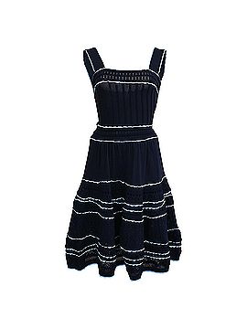 Sandro Sandro Pointelle-Knit Fir and Flare Mini Dress in Navy Blue Viscose (view 1)