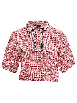 Maje Maje Tweed Polo Cropped Top in Red Cotton (view 1)