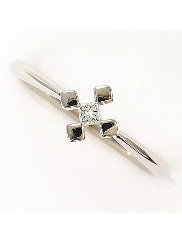 Unbranded 18K (18-karat white gold) ring with diamond (no carat markings), total weight 1.7g, like new. (view 1)