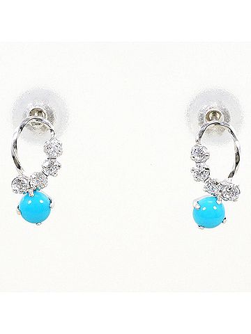 Unbranded K14 14K WG White Gold Earrings with Turquoise and Zirconia, Total Weight 0.5g, Like New Condition (view 1)