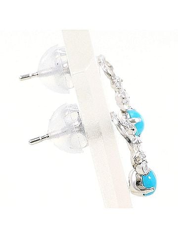 Unbranded K14 14K WG White Gold Earrings with Turquoise and Zirconia, Total Weight 0.5g, Like New Condition (view 2)