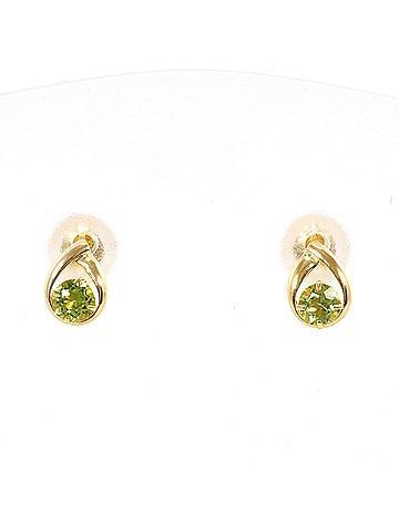 Unbranded 18K (18-karat) yellow gold earrings with peridot stones. Total weight: 0.3g. Like new condition. (view 1)