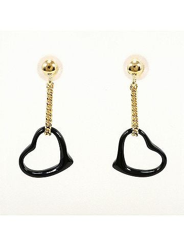 Unbranded 18K (18-karat) yellow gold earrings with onyx, total weight 0.7g, like new. (view 1)