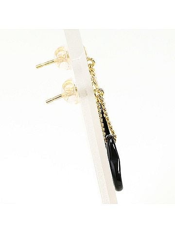 Unbranded 18K (18-karat) yellow gold earrings with onyx, total weight 0.7g, like new. (view 2)
