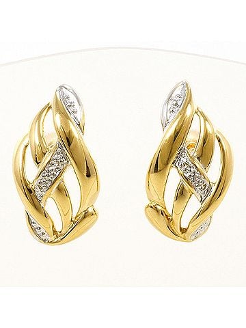 Unbranded 18K (18-karat) yellow gold earrings with 0.01 ct diamonds, total weight 2.9g, like new. (view 1)