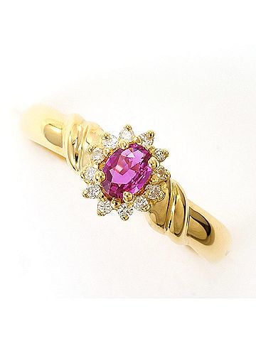 Unbranded 18K (18-karat) Yellow Gold Ring with Ruby and Diamond (0.07ct), Total Weight 1.9g, Like New Condition. (view 1)
