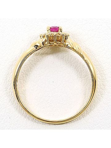 Unbranded 18K (18-karat) Yellow Gold Ring with Ruby and Diamond (0.07ct), Total Weight 1.9g, Like New Condition. (view 2)