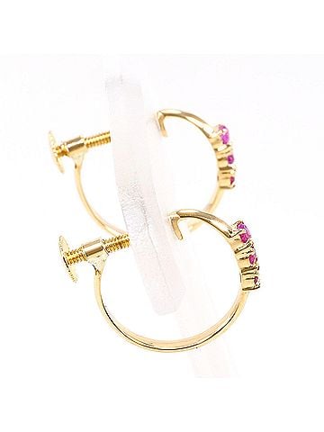 Unbranded 18K (18-karat) Yellow Gold Earrings with Rubies, Total Weight 1.4g, Like New Condition. (view 2)