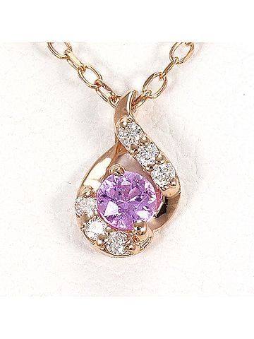 Unbranded K10 10K PG Pink Gold Necklace with Tourmaline and Diamond (no carat markings), Total Weight 0.8g, 40cm, Like New Condition. (view 1)
