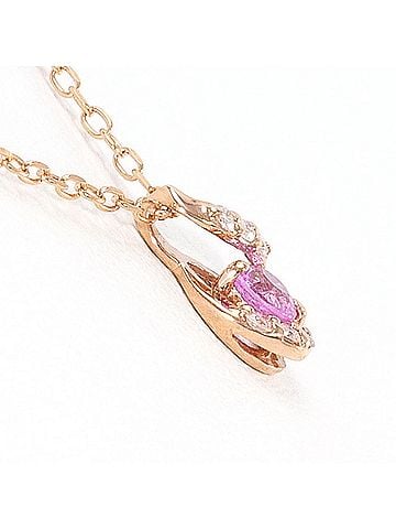 Unbranded K10 10K PG Pink Gold Necklace with Tourmaline and Diamond (no carat markings), Total Weight 0.8g, 40cm, Like New Condition. (view 2)