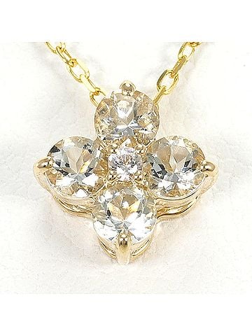 Unbranded K10 10K YG Yellow Gold Necklace with White Sapphire and Quartz, Total Weight 1.2g, 40cm, Like New Condition (view 1)