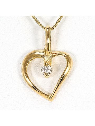 Unbranded 18K (18-karat) yellow gold necklace with diamond (no carat markings), total weight 1.4g, 45cm length, like new. (view 1)