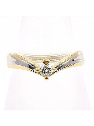 Unbranded PT900 Platinum 18K Yellow Gold Ring, 1 Diamond 0.09ct, Total Weight 2.1g, Like New Condition. (view 1)