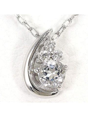 Unbranded K10 10K WG White Gold Necklace with Topaz and Diamond (0.01ct), Total Weight 0.8g, 40cm, Like New Condition. (view 1)