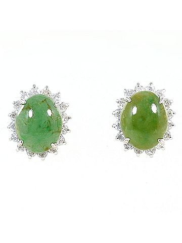 Unbranded PT900 Platinum Earrings with Natural Jadeite and Diamonds (0.32ct), Certificate of Authenticity, Total Weight 5.1g, Like New Condition. (view 1)