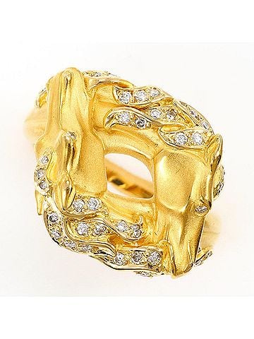 Unbranded 18K (18-karat) yellow gold ring with 1 diamond (no carat marking), includes gemological certificate, total weight 9.7g, like new condition. (view 1)