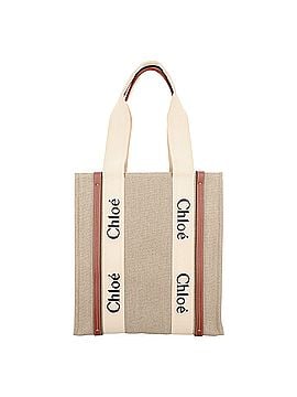 Chloé Woody tote bag in linen & leather (view 1)