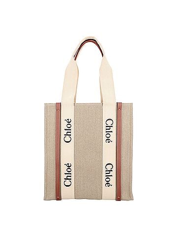 Chloé Woody tote bag in linen & leather (view 1)