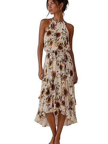 White House Black Market Sunflower Halter High-Low Dress Cocktail Dress (view 1)