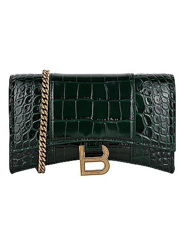 Balenciaga Balenciaga Hourglass Embossed Croco Wallet On Chain (view 1)
