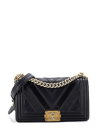 Chanel Boy Flap Bag Chevron Caviar and Calfskin Old Medium (view 1)