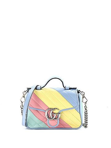 Gucci GG Marmont Top Handle Flap Bag Diagonal Quilted Leather Mini (view 1)