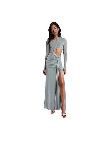 LAPOINTE Mesh Asymmetric Cut Out Ruched Gown Casual Dress (view 1)