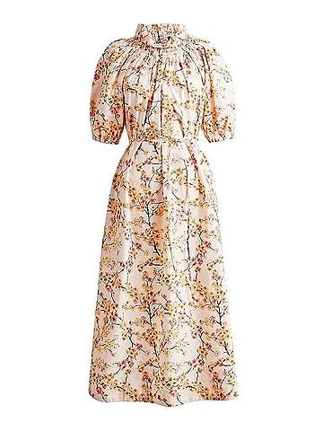J.Crew Floral Smocked Neck Puff Sleeve Midi Dress Casual Dress (view 1)