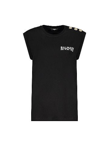 Balmain Women's Cotton Sleeveless Logo Tank T-Shirt in Black (view 1)