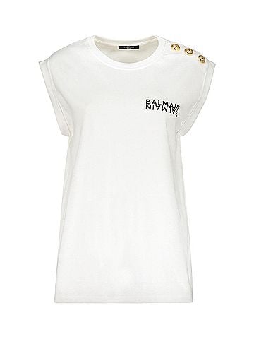 Balmain Women's Cotton Sleeveless Logo Tank T-Shirt in White (view 1)