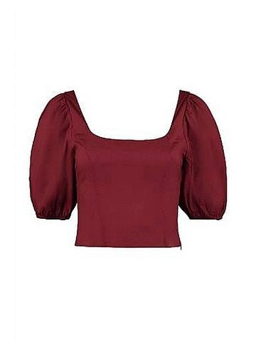 STAUD Modern Puff Sleeve Top in Burgundy (view 1)