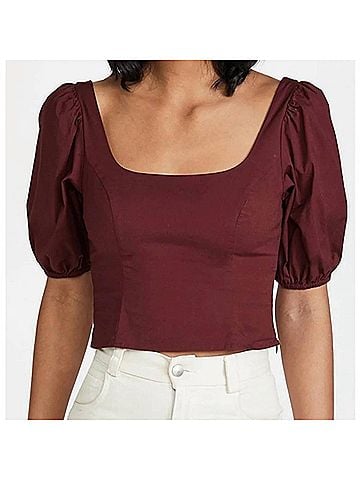 STAUD Modern Puff Sleeve Top in Burgundy (view 2)