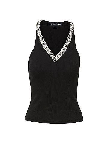 Veronica Beard Ayres Embellished Tank Top in Black (view 1)