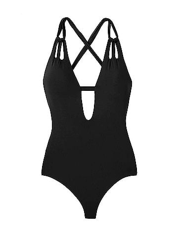 Becca Virtue Code Skylar Loop Plunge One-Piece in Black (view 1)