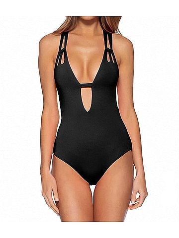 Becca Virtue Code Skylar Loop Plunge One-Piece in Black (view 2)